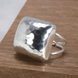 2022 Trendy Jewelry 925 Sterling Silver Chunky Rings Earrings Set For Women Hammered Exaggerated Square Ring Opening Type