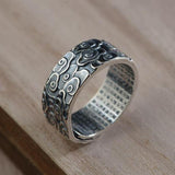 990 Thai Silver OM Rings For Women Men Engraved Vintage Auspicious Clouds Heart Sutra Buddhism Jewelry Adjustable 7-11