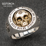 Real Pure 925 Sterling Silver Gothic Skeleton Rings for Men Hippop Street Culture Fine Jewelry