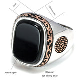 Real Pure Mens Rings Silver s925 Retro Vintage Turkish Rings For Men With Natural Black Onyx Stones Turkey Jewelry