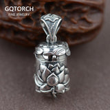 Real 925 Sterling Silver Buddha Lockets Floating Mantra Lotus Pendants Openable Antique Buddhist Prayer Box Talisman Amulet