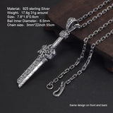 S925 Sterling Silver Broken Sword Pendant Necklace Antique Retro Punk Viking Jewelry Gift