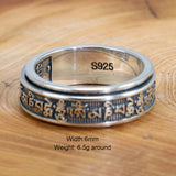 Real 925 Sterling Silver Vintage Rings For Men Rotatable Tibetan Six Words Mantra Rings Om Mani Padme Hum Buddhist Jewelry