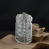 Sterling Silver 990 Vintage Auspicious Clouds Square Pendant for Men Carved Dragon Design Retro Punk Rock Pendant Male Jewelry