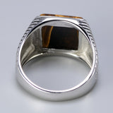 Authentic Sterling Silver 925 Man Ring With Tiger Eyes Fine Jewelry Stripe Pattern Natural Stone Cool Retro Punk Ringen