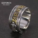 Authentic 925 Sterling Silver Rings Mens Six Words Engraved Om Mani Padme Hum Vajry Pestle Auspicious Knots Mantra Ring