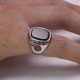 Real Pure Mens Rings Silver s925 Retro Vintage Turkish Rings For Men With Natural Black Onyx Stones Turkey Jewelry