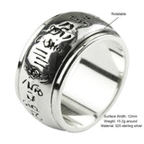 Real 990 Sterling Silver Mantra Rings Rotatable Shifting Lucky Tibetan Six Words Om Mani Padme Hum Buddha Ring For Men And Women