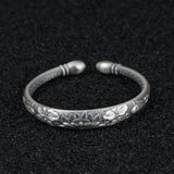 Tibetan Six Words Mantra Vintage Silver Bangles for Women Openable Fish Lotus Buddhist Jewelry Pure Silver S990 Retro Bracelet.
