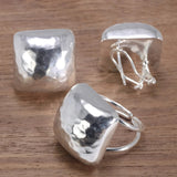 2022 Trendy Jewelry 925 Sterling Silver Chunky Rings Earrings Set For Women Hammered Exaggerated Square Ring Opening Type