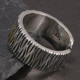 3D Wood Grain Inlaid Gold Leaf Opening Rings Genuine 925 Sterling Silver Men and Women Retro Antique Jewelry