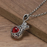 925 Sterling Silver Hollow Love Heart Garnet Purse Pendant Ladies Necklace Simple Jewelry