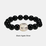 8mm Natural Stone Fortune Bracelet Six Word Mantra Single Circle Bracelet 999 Sterling Silver Hand Beaded Feng Shui Bracelet