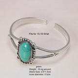 Real 925 Sterling Silver Bella Bangle Adjustable Open Cuff Bracelet With Natural Turquoise Stone Vintage Twilight Jewelry