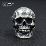 Heavy Punk Skull Rings For Men Real 925 Sterling Silver Jewelry Motorcycle Biker Rings Skeleton Finger Band