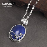 925 Sterling Silver The Vampire Diaries Katherine Daylight Pendant Necklace Ladies Natural Lapis Lazuli Stone Fan Fine Jewelry