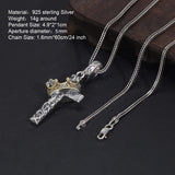 925 Sterling Silver Jesus Cross Pendant Necklace Flower Carving Gold Crown Hip Hop Retro Skull Personalized Sweater Chain