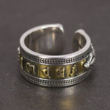 Authentic 925 Sterling Silver Rings Mens Six Words Engraved Om Mani Padme Hum Vajry Pestle Auspicious Knots Mantra Ring