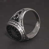 Original 925 Sterling Silver Turkish Rings for Men Muslim Signet Retro Design Star Moon Turkey Flag Jewelry Gift