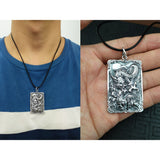 Sterling Silver 990 Vintage Auspicious Clouds Square Pendant for Men Carved Dragon Design Retro Punk Rock Pendant Male Jewelry