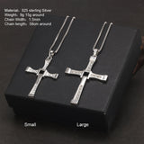 Fast and Furious Cross Pendant Necklace for Men S925 Sterling Silver Inlaid Zircon Rotatable Fashion Punk Rock Style