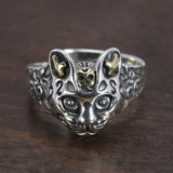 Vintage 925 Sterling Silver Cat Ring Women's Simple Style Animal Adjustable Ring Fine Jewelry