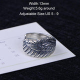 Genuine 925 Sterling Silver Biker Rings For Men And Women Vintage Thai Silver Feather Rings Resizable Punk Jewelry