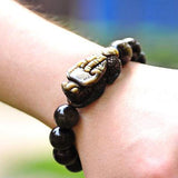 Natural Obsidian Beads Bracelet Gold Color Energy Stone Hand String Pixiu Lucky Brave Troops Women Men Jewelry