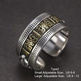 Authentic 925 Sterling Silver Rings Mens Six Words Engraved Om Mani Padme Hum Vajry Pestle Auspicious Knots Mantra Ring