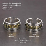 Authentic 925 Sterling Silver Rings Mens Six Words Engraved Om Mani Padme Hum Vajry Pestle Auspicious Knots Mantra Ring