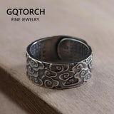 990 Thai Silver OM Rings For Women Men Engraved Vintage Auspicious Clouds Heart Sutra Buddhism Jewelry Adjustable 7-11