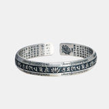 Real 999 Pure Silver Cuff Bangle Engraved Heart Sutra Six-character Mantra Retro Lovers Men's and Women's Bracelets Open Type