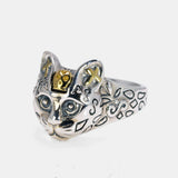 Vintage 925 Sterling Silver Cat Ring Women's Simple Style Animal Adjustable Ring Fine Jewelry