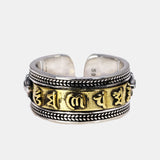 Authentic 925 Sterling Silver Rings Mens Six Words Engraved Om Mani Padme Hum Vajry Pestle Auspicious Knots Mantra Ring