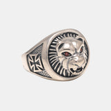 Real S925 Sterling Silver Jewelry Thai Silver Men's Personalized Lion Ring with Red Eyes The Crusades Totemism Jewelry Resizable